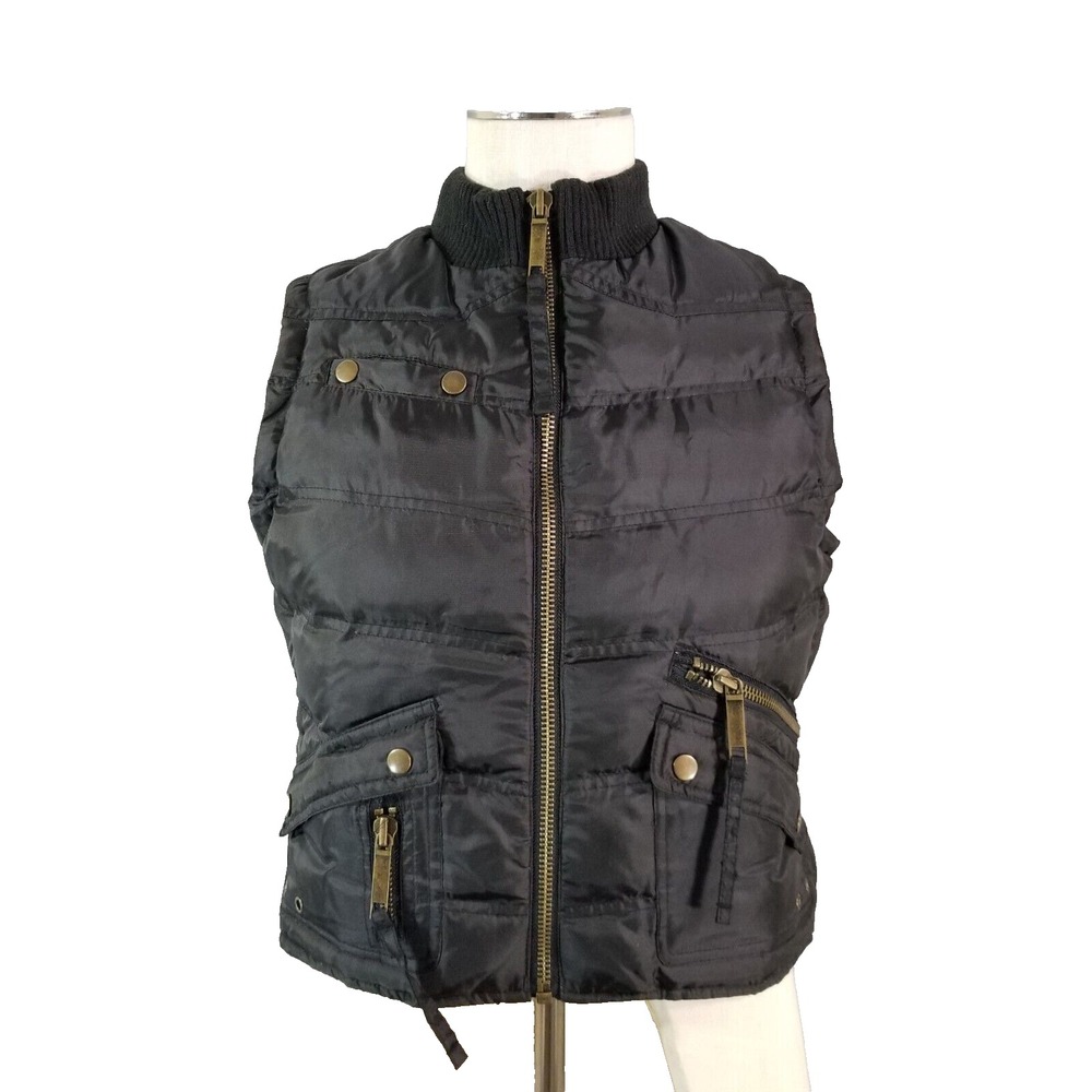 No Boundaries Puffer Vest Women L Black NOBO Full Zip Outdoor Utility Pocket
